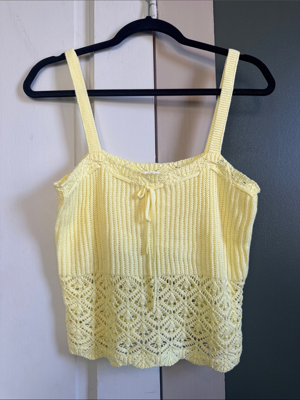 wild fable Pale Yellow Knit Lace-Trim Cami